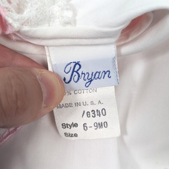 Vintage Bryan Bubble Romper Baby Girls Size 6-9m Pink Floral Frilly Heart - Picture 5 of 5